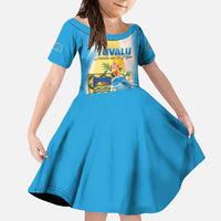 Personalised Tuvalu Independence Day Family Matching Long Sleeve Bodycon Dress and Hawaiian Shirt Tuvalu Mo Te Atua LT05 Daughter's Dress Yellow - Polynesian Pride