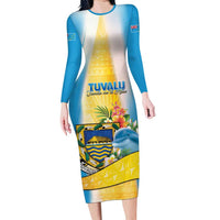 Personalised Tuvalu Independence Day Family Matching Long Sleeve Bodycon Dress and Hawaiian Shirt Tuvalu Mo Te Atua LT05 Mom's Dress Yellow - Polynesian Pride