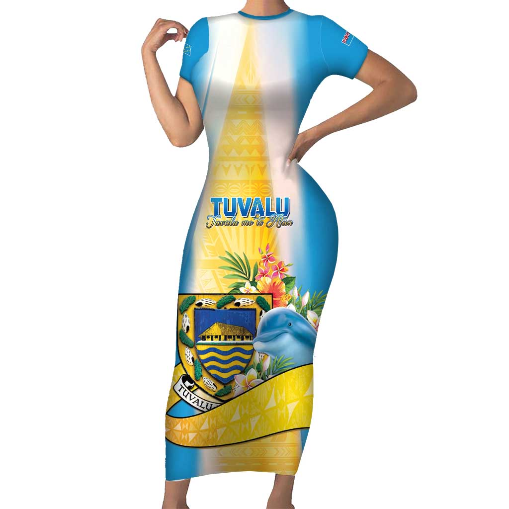Personalised Tuvalu Independence Day Family Matching Short Sleeve Bodycon Dress and Hawaiian Shirt Tuvalu Mo Te Atua LT05 Mom's Dress Yellow - Polynesian Pride