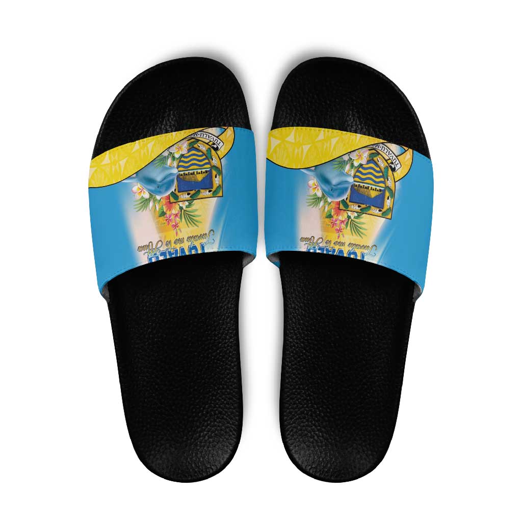 Tuvalu Independence Day Slide Sandals Tuvalu Mo Te Atua - Polynesian Pride