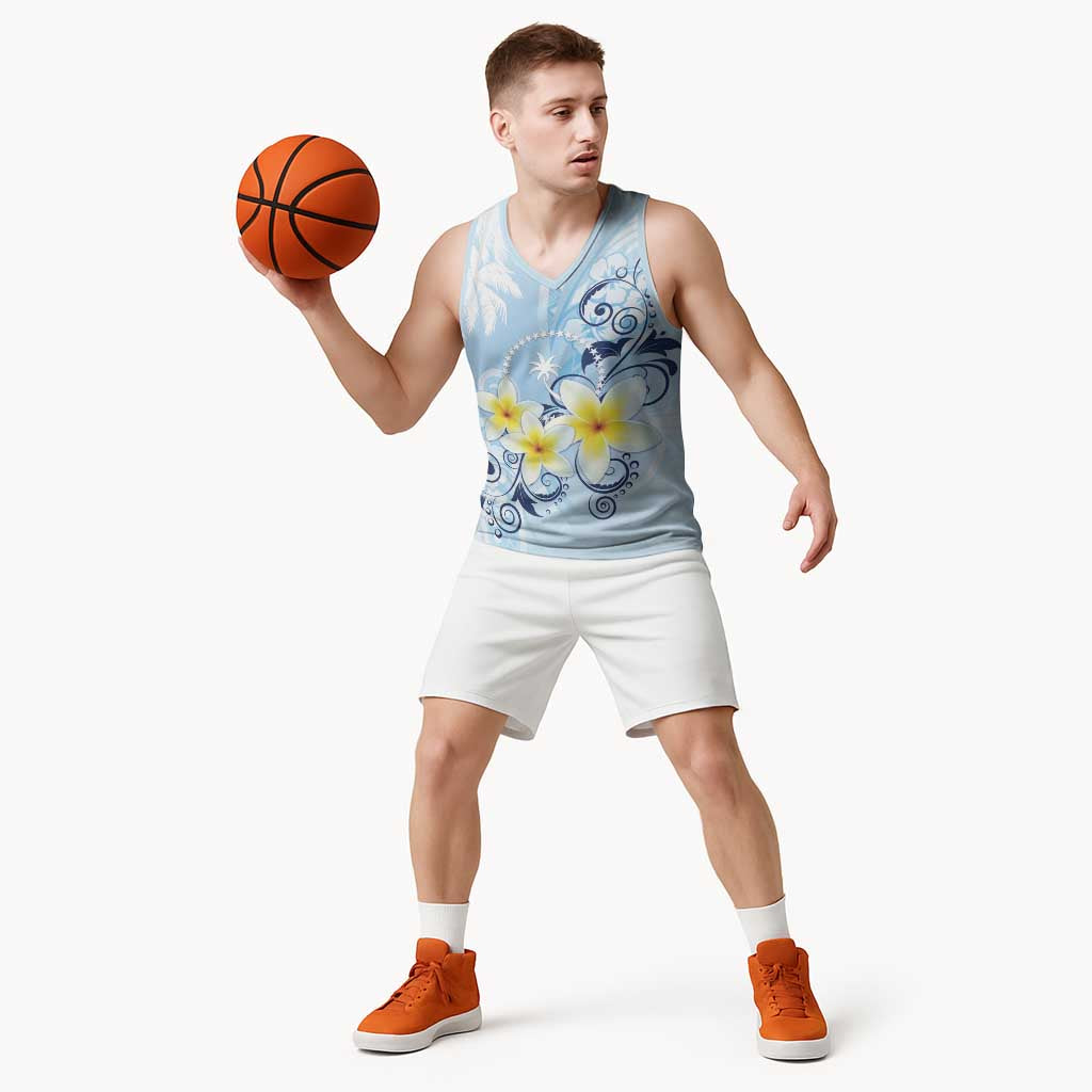 FSM Chuuk Constitution Day Basketball Jersey Polynesian Curves Plumeria - Polynesian Pride