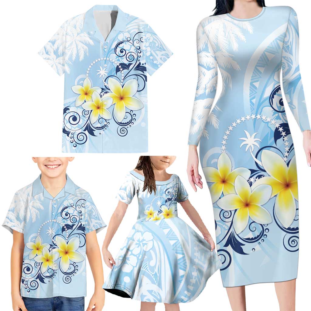 FSM Chuuk Constitution Day Family Matching Long Sleeve Bodycon Dress and Hawaiian Shirt Polynesian Curves Plumeria LT05 - Polynesian Pride