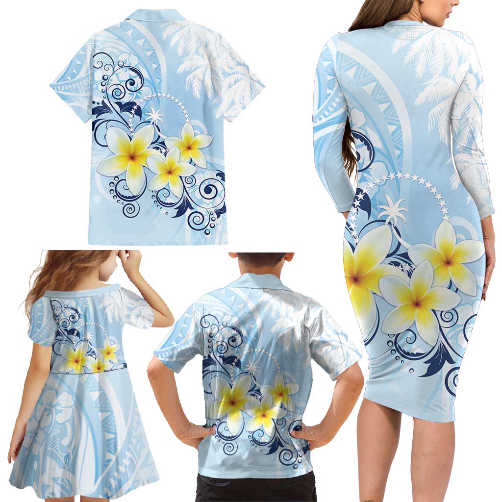 FSM Chuuk Constitution Day Family Matching Long Sleeve Bodycon Dress and Hawaiian Shirt Polynesian Curves Plumeria LT05 - Polynesian Pride