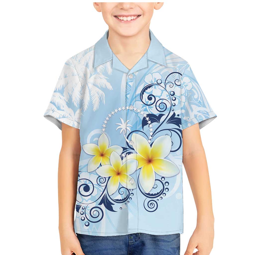 FSM Chuuk Constitution Day Family Matching Mermaid Dress and Hawaiian Shirt Polynesian Curves Plumeria LT05 Son's Shirt Blue - Polynesian Pride