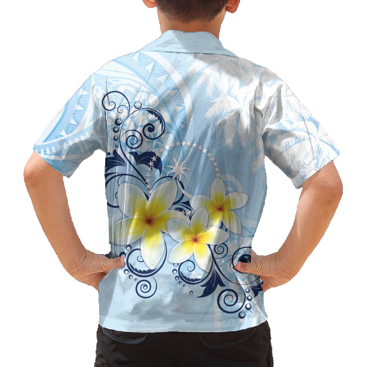 FSM Chuuk Constitution Day Family Matching Off The Shoulder Long Sleeve Dress and Hawaiian Shirt Polynesian Curves Plumeria LT05 - Polynesian Pride