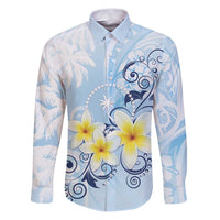 FSM Chuuk Constitution Day Family Matching Puletasi and Hawaiian Shirt Polynesian Curves Plumeria LT05 Dad's Shirt - Long Sleeve Blue - Polynesian Pride