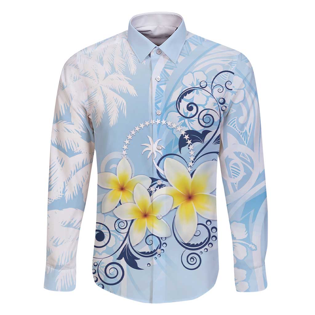 FSM Chuuk Constitution Day Family Matching Short Sleeve Bodycon Dress and Hawaiian Shirt Polynesian Curves Plumeria LT05 Dad's Shirt - Long Sleeve Blue - Polynesian Pride