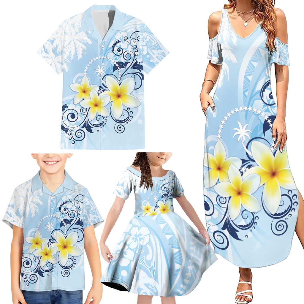 FSM Chuuk Constitution Day Family Matching Summer Maxi Dress and Hawaiian Shirt Polynesian Curves Plumeria LT05 - Polynesian Pride