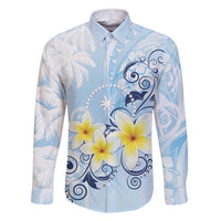FSM Chuuk Constitution Day Family Matching Tank Maxi Dress and Hawaiian Shirt Polynesian Curves Plumeria LT05 Dad's Shirt - Long Sleeve Blue - Polynesian Pride