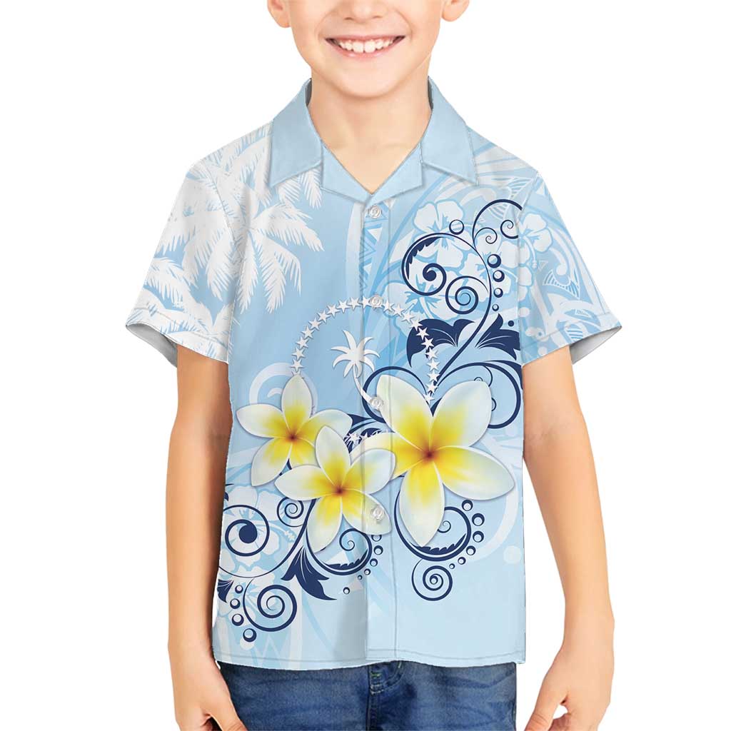 FSM Chuuk Constitution Day Family Matching Tank Maxi Dress and Hawaiian Shirt Polynesian Curves Plumeria LT05 Son's Shirt Blue - Polynesian Pride