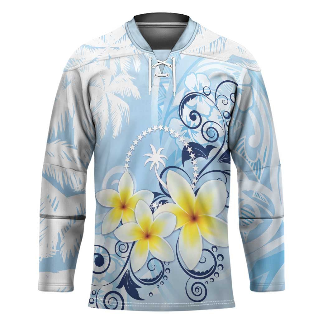 FSM Chuuk Constitution Day Hockey Jersey Polynesian Curves Plumeria - Polynesian Pride