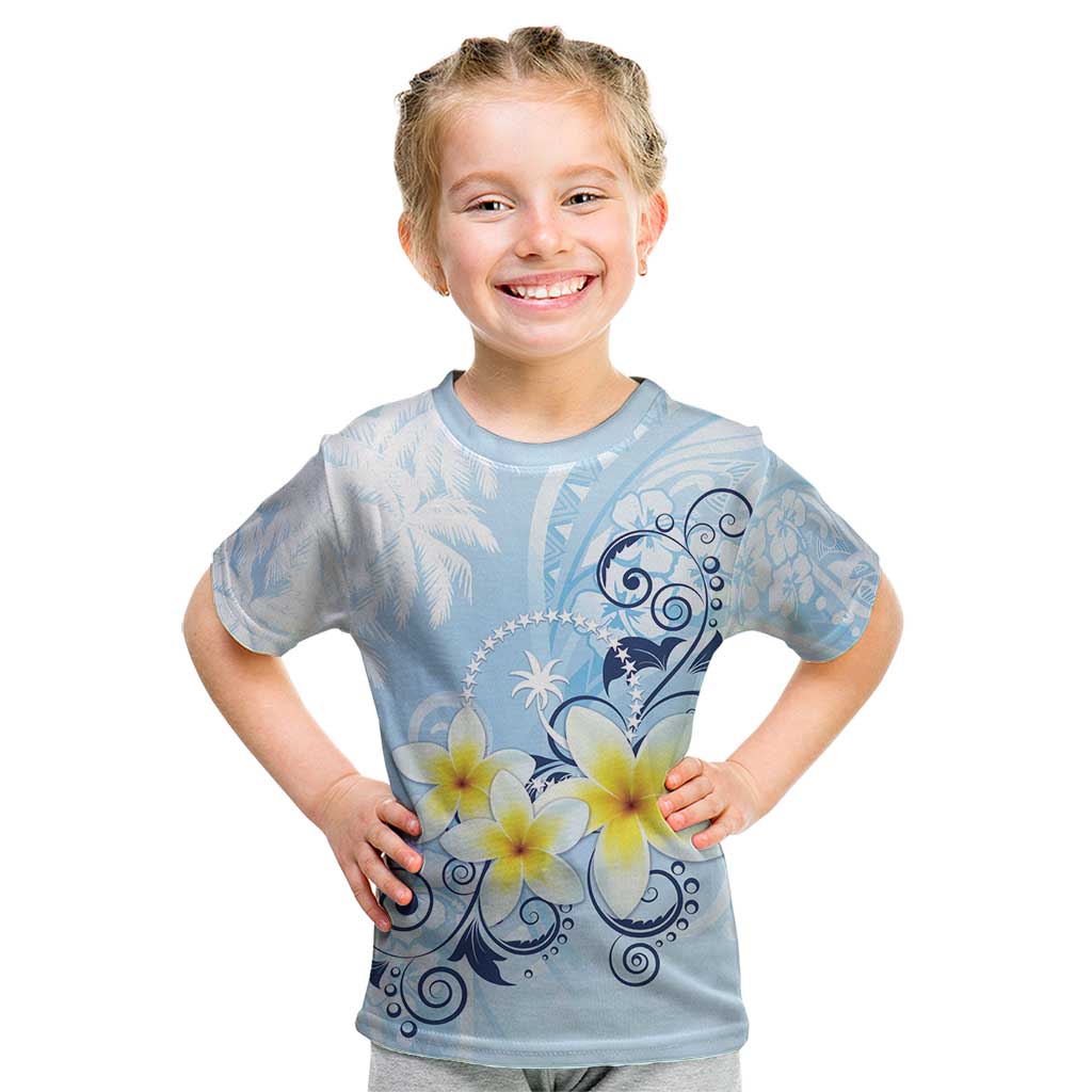 FSM Chuuk Constitution Day Kid T Shirt Polynesian Curves Plumeria LT05 Blue - Polynesian Pride