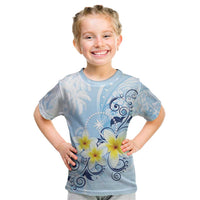 FSM Chuuk Constitution Day Kid T Shirt Polynesian Curves Plumeria LT05 Blue - Polynesian Pride