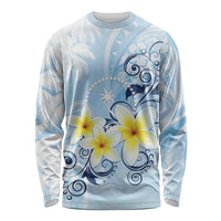 FSM Chuuk Constitution Day Long Sleeve Shirt Polynesian Curves Plumeria LT05 Unisex Blue - Polynesian Pride