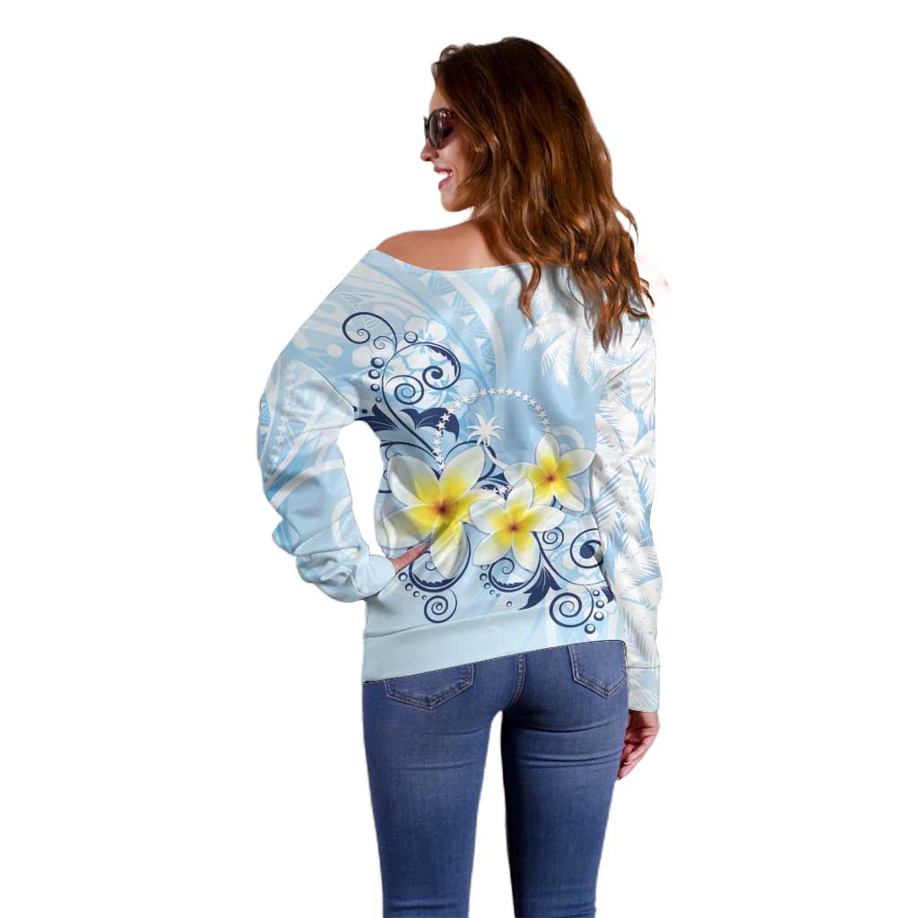 FSM Chuuk Constitution Day Off Shoulder Sweater Polynesian Curves Plumeria - Polynesian Pride