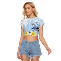 FSM Chuuk Constitution Day Raglan Cropped T Shirt Polynesian Curves Plumeria - Polynesian Pride