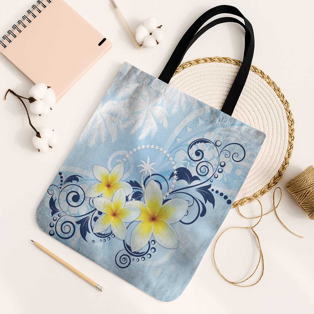 FSM Chuuk Constitution Day Tote Bag Polynesian Curves Plumeria - Polynesian Pride