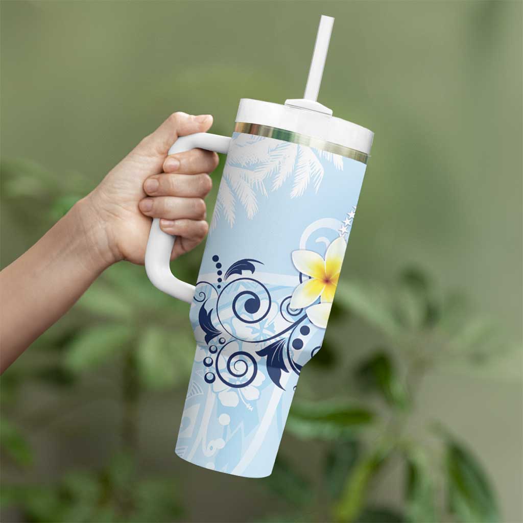 FSM Chuuk Constitution Day Tumbler With Handle Polynesian Curves Plumeria - Polynesian Pride