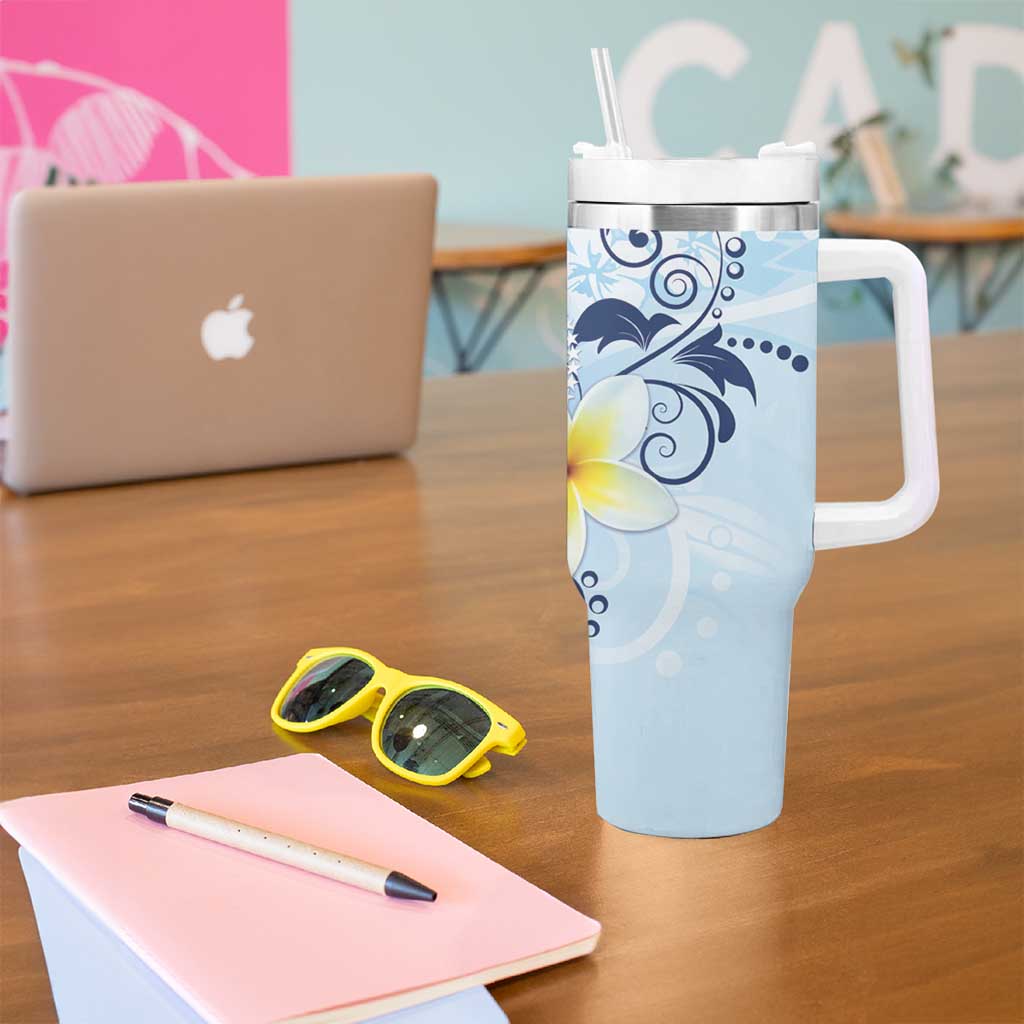 FSM Chuuk Constitution Day Tumbler With Handle Polynesian Curves Plumeria - Polynesian Pride