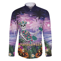 Happy Hulaween Family Matching Mermaid Dress and Hawaiian Shirt Mahaloween Skeleton Dancing LT05 Dad's Shirt - Long Sleeve Purple - Polynesian Pride