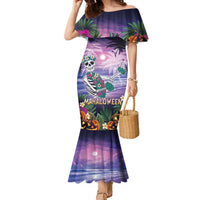 Happy Hulaween Family Matching Mermaid Dress and Hawaiian Shirt Mahaloween Skeleton Dancing LT05 Mom's Dress Purple - Polynesian Pride