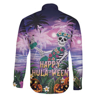 Happy Hulaween Family Matching Off The Shoulder Long Sleeve Dress and Hawaiian Shirt Mahaloween Skeleton Dancing LT05 - Polynesian Pride