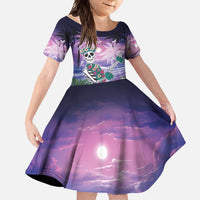 Happy Hulaween Family Matching Off Shoulder Maxi Dress and Hawaiian Shirt Mahaloween Skeleton Dancing LT05 Daughter's Dress Purple - Polynesian Pride