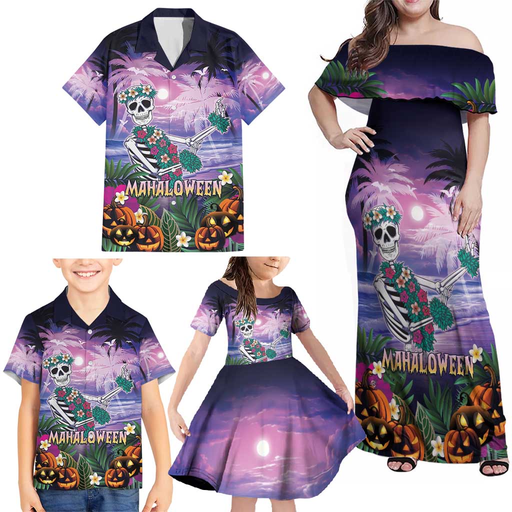 Happy Hulaween Family Matching Off Shoulder Maxi Dress and Hawaiian Shirt Mahaloween Skeleton Dancing LT05 - Polynesian Pride
