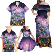 Happy Hulaween Family Matching Off Shoulder Maxi Dress and Hawaiian Shirt Mahaloween Skeleton Dancing LT05 - Polynesian Pride