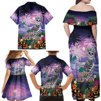 Happy Hulaween Family Matching Off Shoulder Maxi Dress and Hawaiian Shirt Mahaloween Skeleton Dancing LT05 - Polynesian Pride