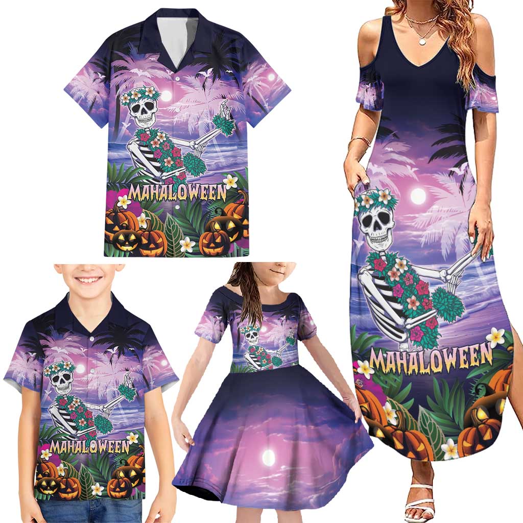 Happy Hulaween Family Matching Summer Maxi Dress and Hawaiian Shirt Mahaloween Skeleton Dancing LT05 - Polynesian Pride