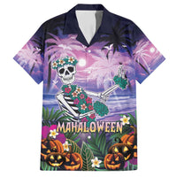 Happy Hulaween Family Matching Tank Maxi Dress and Hawaiian Shirt Mahaloween Skeleton Dancing LT05 Dad's Shirt - Short Sleeve Purple - Polynesian Pride