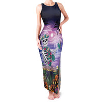 Happy Hulaween Family Matching Tank Maxi Dress and Hawaiian Shirt Mahaloween Skeleton Dancing LT05 Mom's Dress Purple - Polynesian Pride