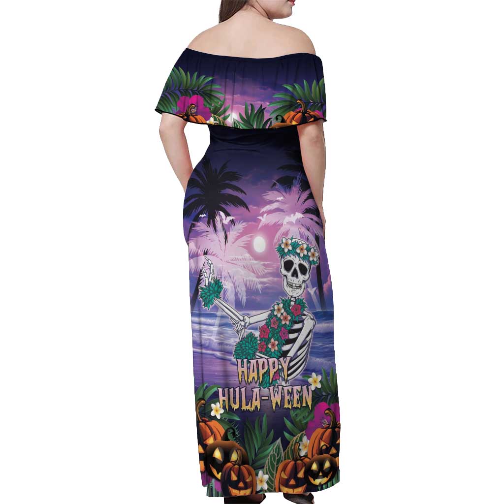 Happy Hulaween Off Shoulder Maxi Dress Mahaloween Skeleton Dancing