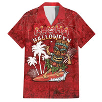 Personalised Aloha Halloween Family Matching Off The Shoulder Long Sleeve Dress and Hawaiian Shirt Skeleton Surfing LT05 Dad's Shirt - Short Sleeve Red - Polynesian Pride