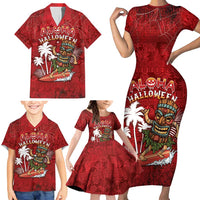 Personalised Aloha Halloween Family Matching Short Sleeve Bodycon Dress and Hawaiian Shirt Skeleton Surfing LT05 - Polynesian Pride