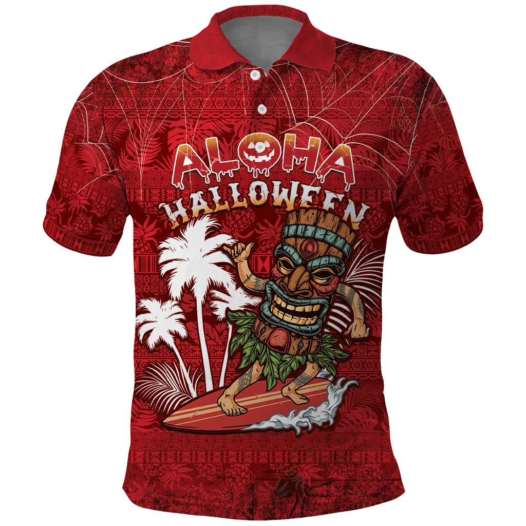 Personalised Aloha Halloween Polo Shirt Skeleton Surfing