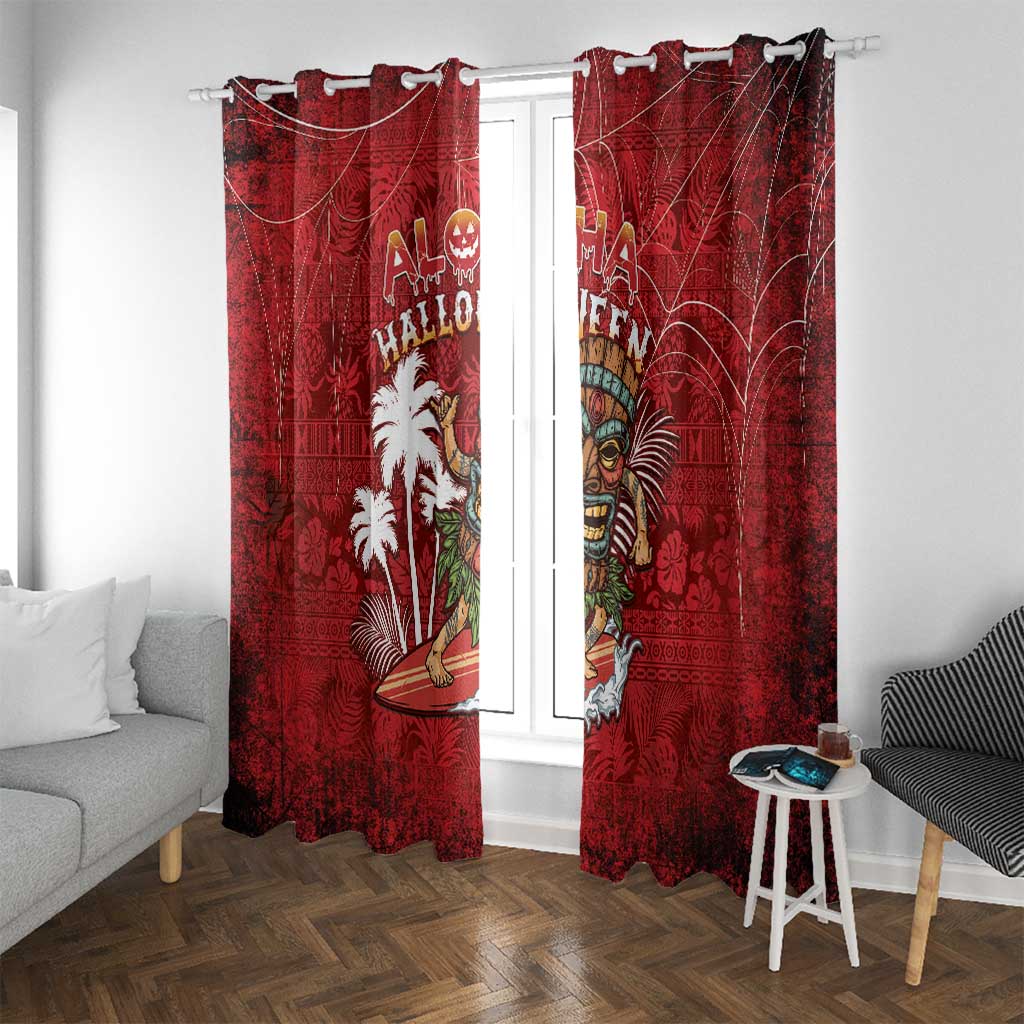 Aloha Halloween Window Curtain Skeleton Surfing
