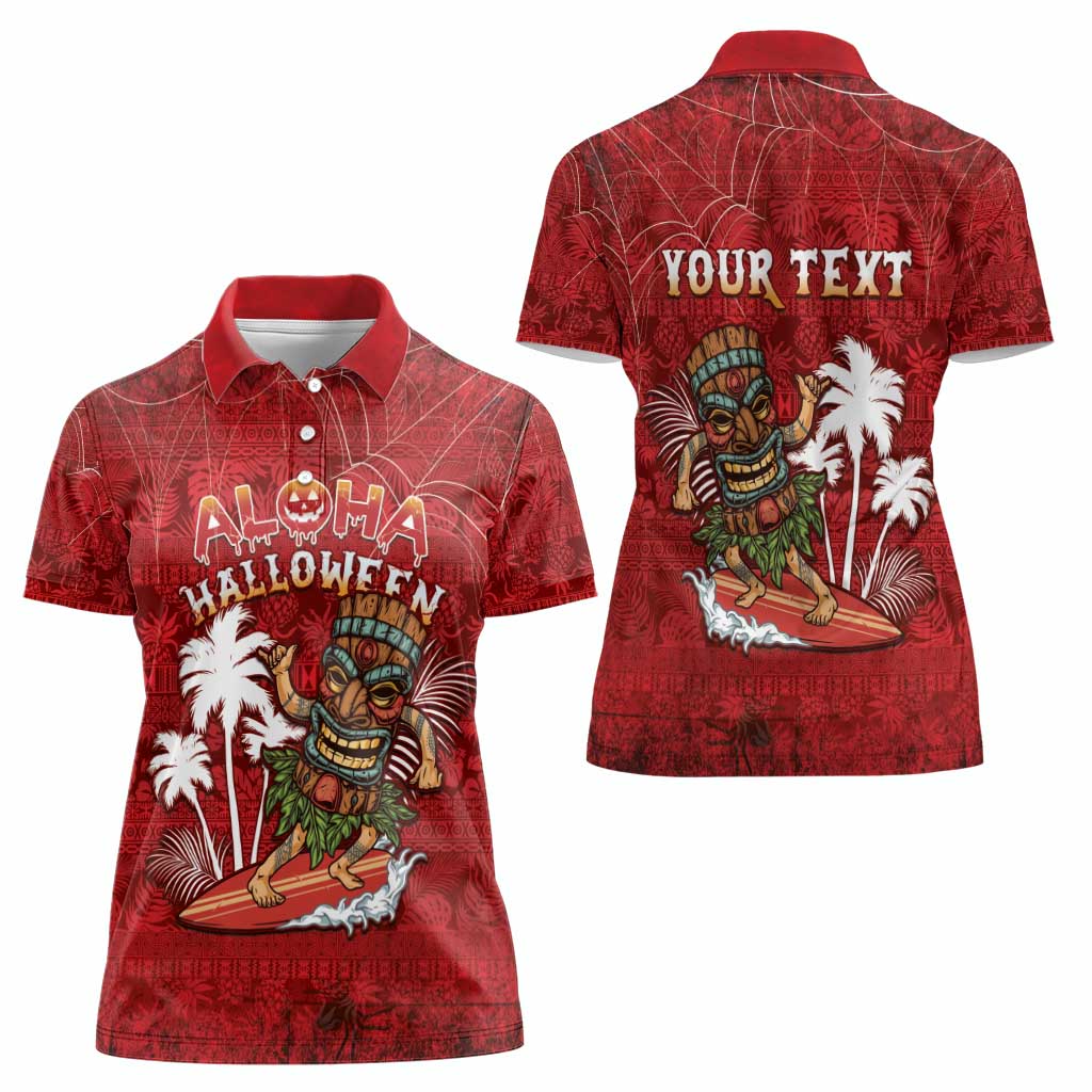Personalised Aloha Halloween Women Polo Shirt Skeleton Surfing