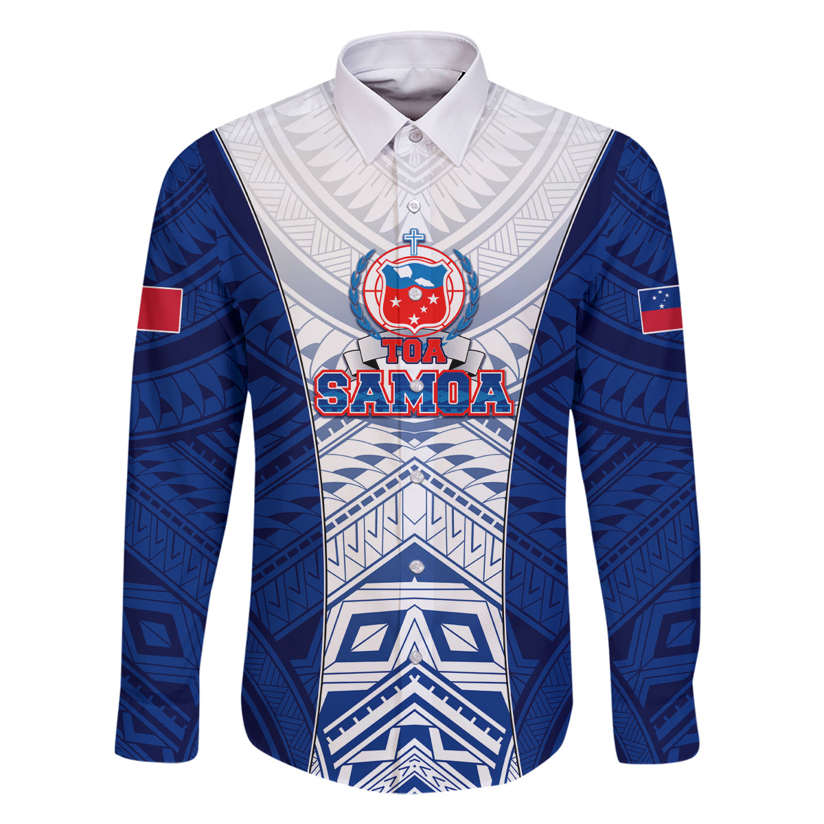 Custom Samoa Rugby Family Matching Mermaid Dress and Hawaiian Shirt 2023 Pacific Championships Polynesian Pattern LT05 Dad's Shirt - Long Sleeve Blue - Polynesian Pride