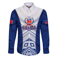 Custom Samoa Rugby Family Matching Mermaid Dress and Hawaiian Shirt 2023 Pacific Championships Polynesian Pattern LT05 Dad's Shirt - Long Sleeve Blue - Polynesian Pride