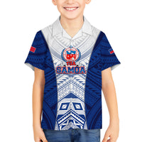 Custom Samoa Rugby Family Matching Off Shoulder Long Sleeve Dress and Hawaiian Shirt 2023 Pacific Championships Polynesian Pattern LT05 Son's Shirt Blue - Polynesian Pride
