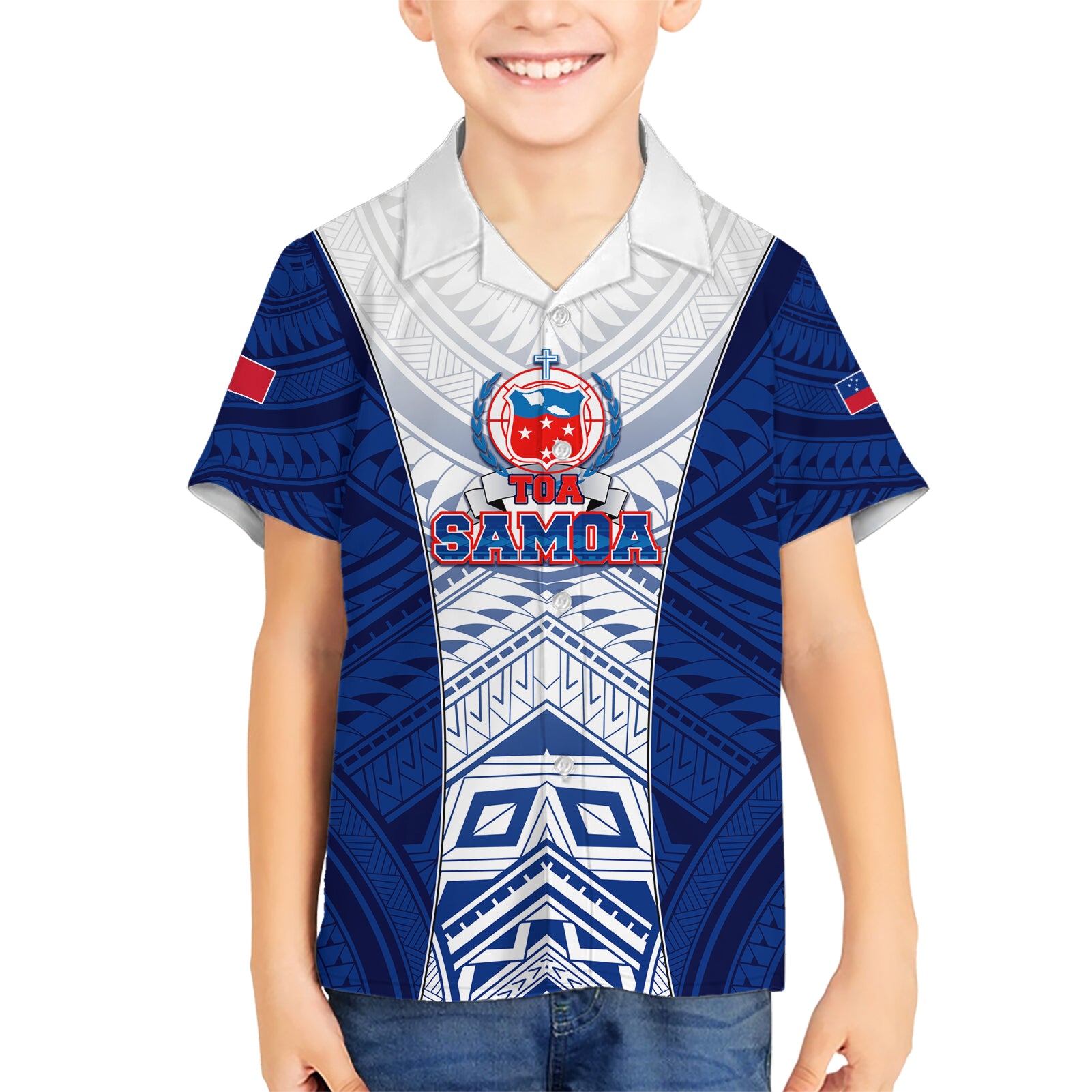 Custom Samoa Rugby Kid Hawaiian Shirt 2023 Pacific Championships Polynesian Pattern LT05 Kid Blue - Polynesian Pride