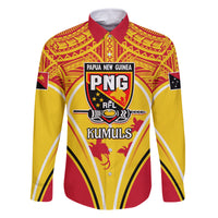 Custom Papua New Guinea Rugby Family Matching Off Shoulder Maxi Dress and Hawaiian Shirt 2023 Pacific Championships The Kumuls LT05 Dad's Shirt - Long Sleeve Yellow - Polynesian Pride