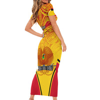 Custom Papua New Guinea Rugby Family Matching Short Sleeve Bodycon Dress and Hawaiian Shirt 2023 Pacific Championships The Kumuls LT05 - Polynesian Pride