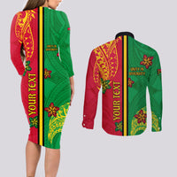 Personalised Vanuatu Happy Unity Day Couples Matching Long Sleeve Bodycon Dress and Long Sleeve Button Shirt Polynesian Plumeria LT05 - Polynesian Pride