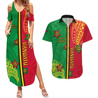 Personalised Vanuatu Happy Unity Day Couples Matching Summer Maxi Dress and Hawaiian Shirt Polynesian Plumeria LT05 Red - Polynesian Pride