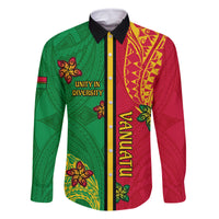 Personalised Vanuatu Happy Unity Day Family Matching Off Shoulder Long Sleeve Dress and Hawaiian Shirt Polynesian Plumeria LT05 Dad's Shirt - Long Sleeve Red - Polynesian Pride