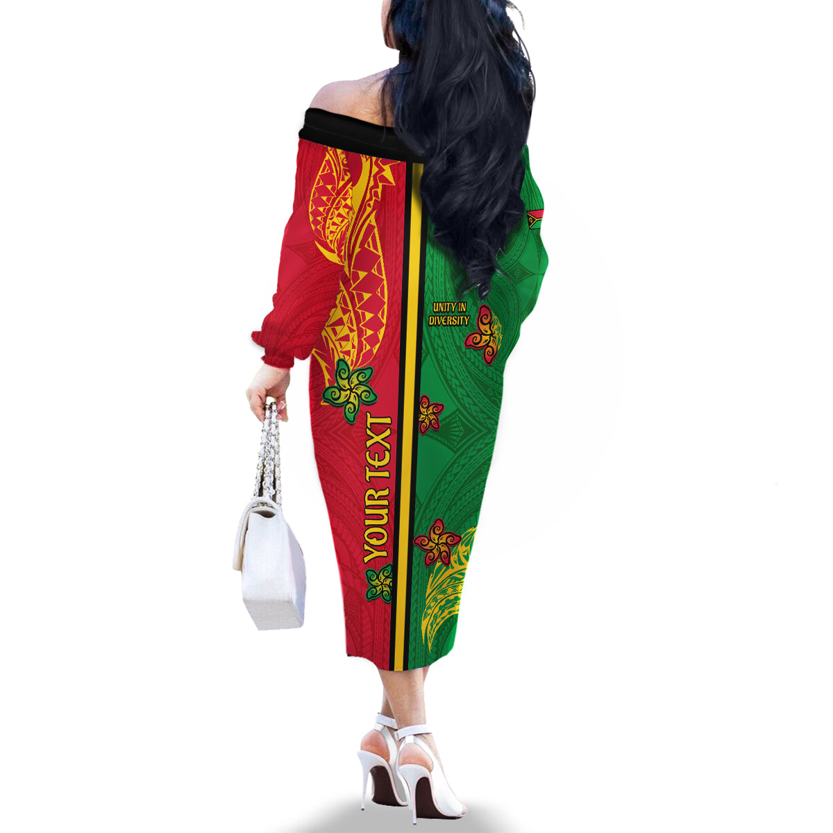 Personalised Vanuatu Happy Unity Day Family Matching Off Shoulder Long Sleeve Dress and Hawaiian Shirt Polynesian Plumeria LT05 - Polynesian Pride