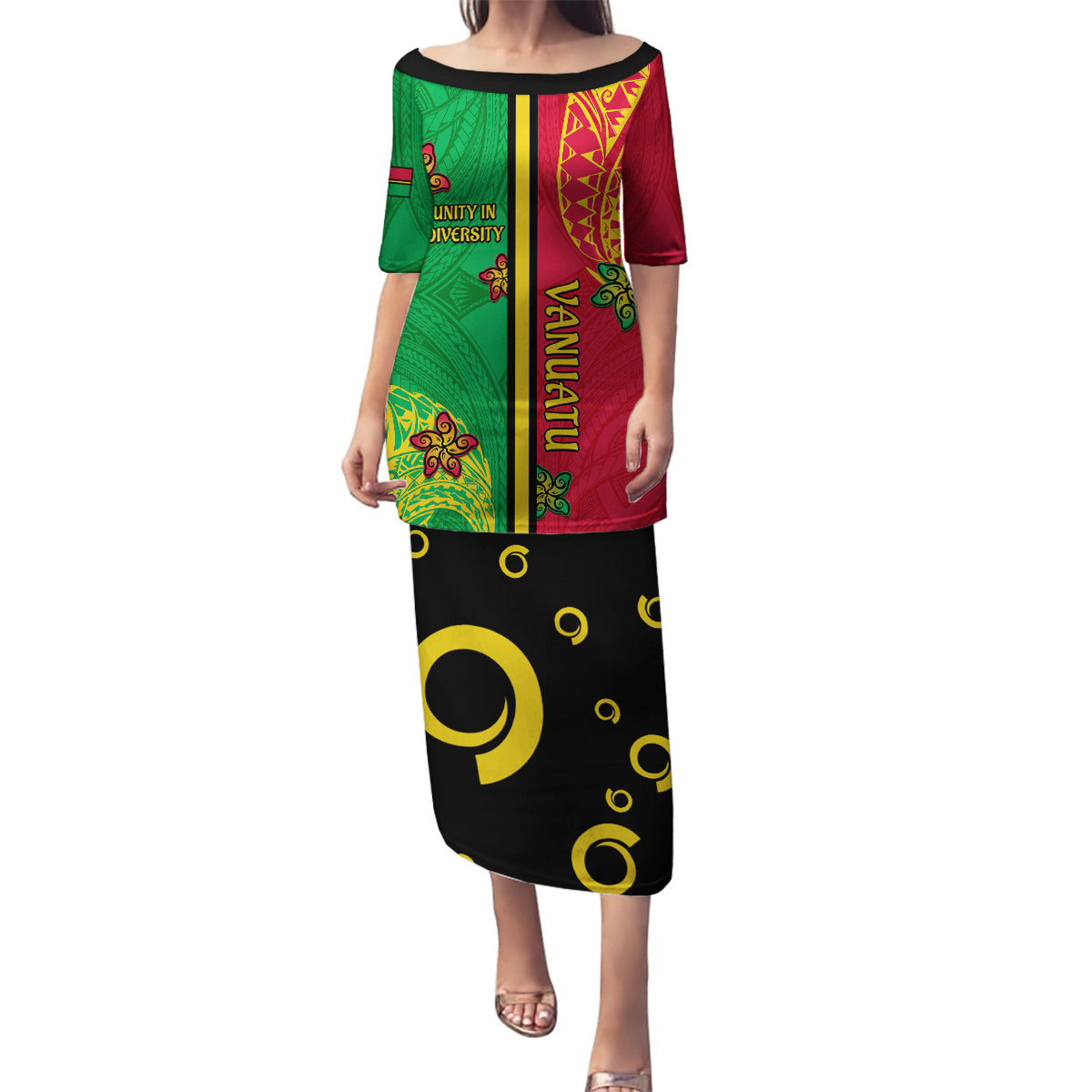 Personalised Vanuatu Happy Unity Day Family Matching Puletasi Dress and Hawaiian Shirt Polynesian Plumeria LT05 Mom's Dress Red - Polynesian Pride